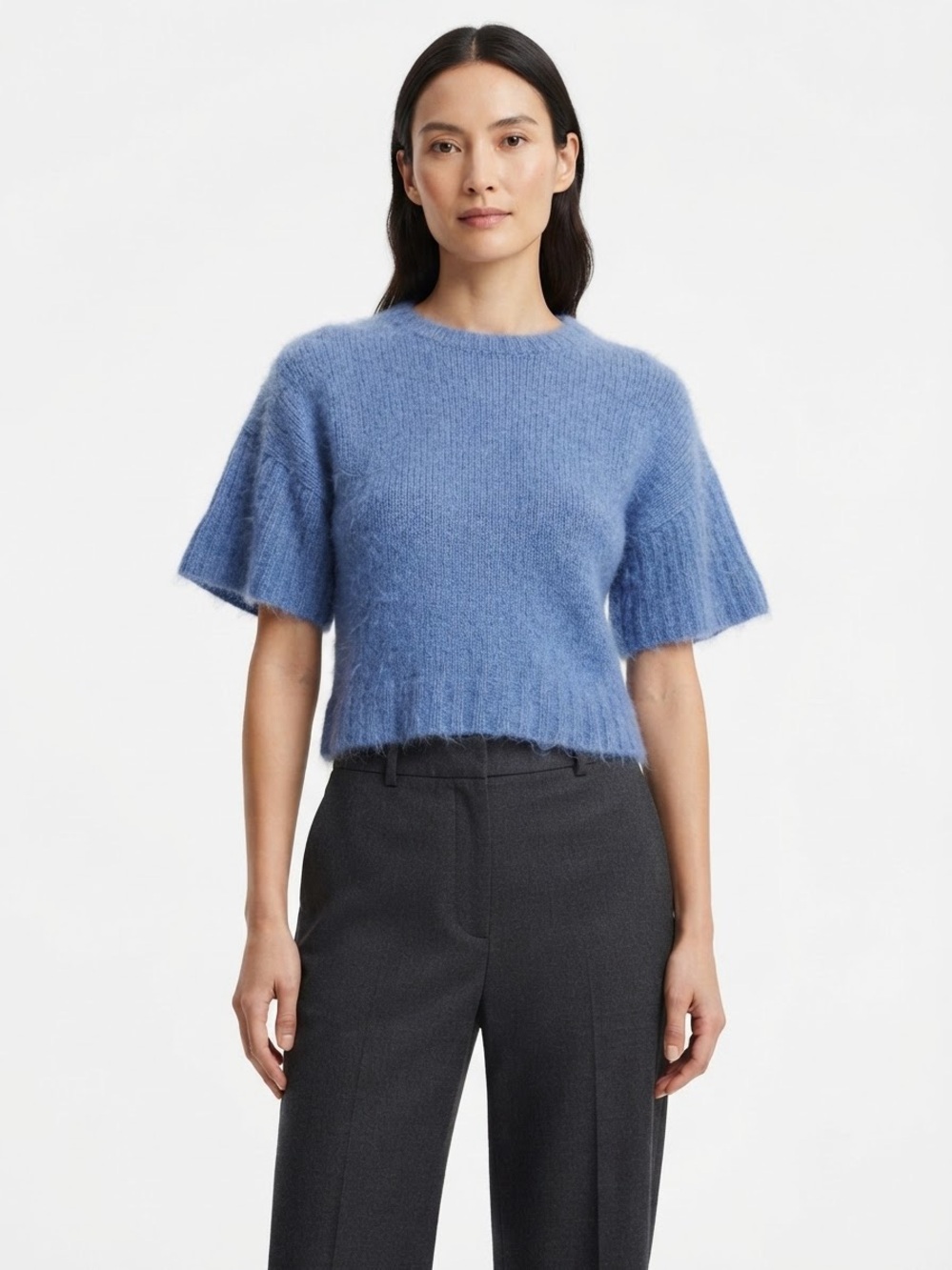 Blue Baby Alpaca Blend Short Sleeve Sweater S/M Made in Peru